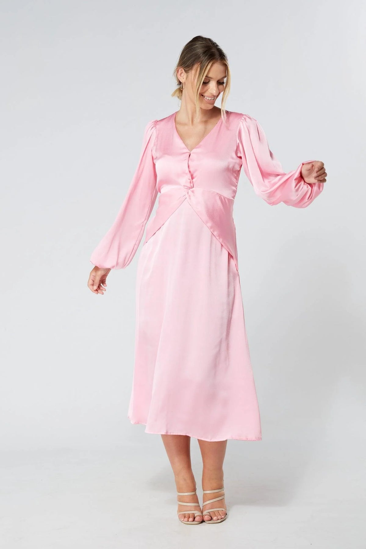 Calissa Light Pink Satin Midaxi Dress