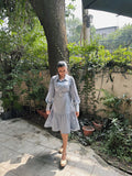 Eleanor Blue Midi Dress With Belted Front