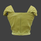 Soomin Shimmery Green Crop Top With Oversized Bow