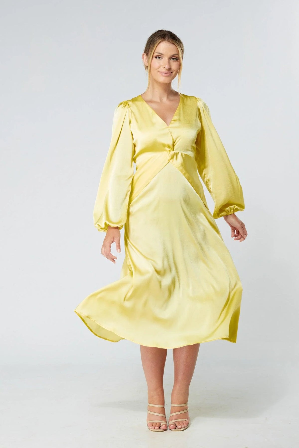 Calissa Yellow Satin Midaxi Dress