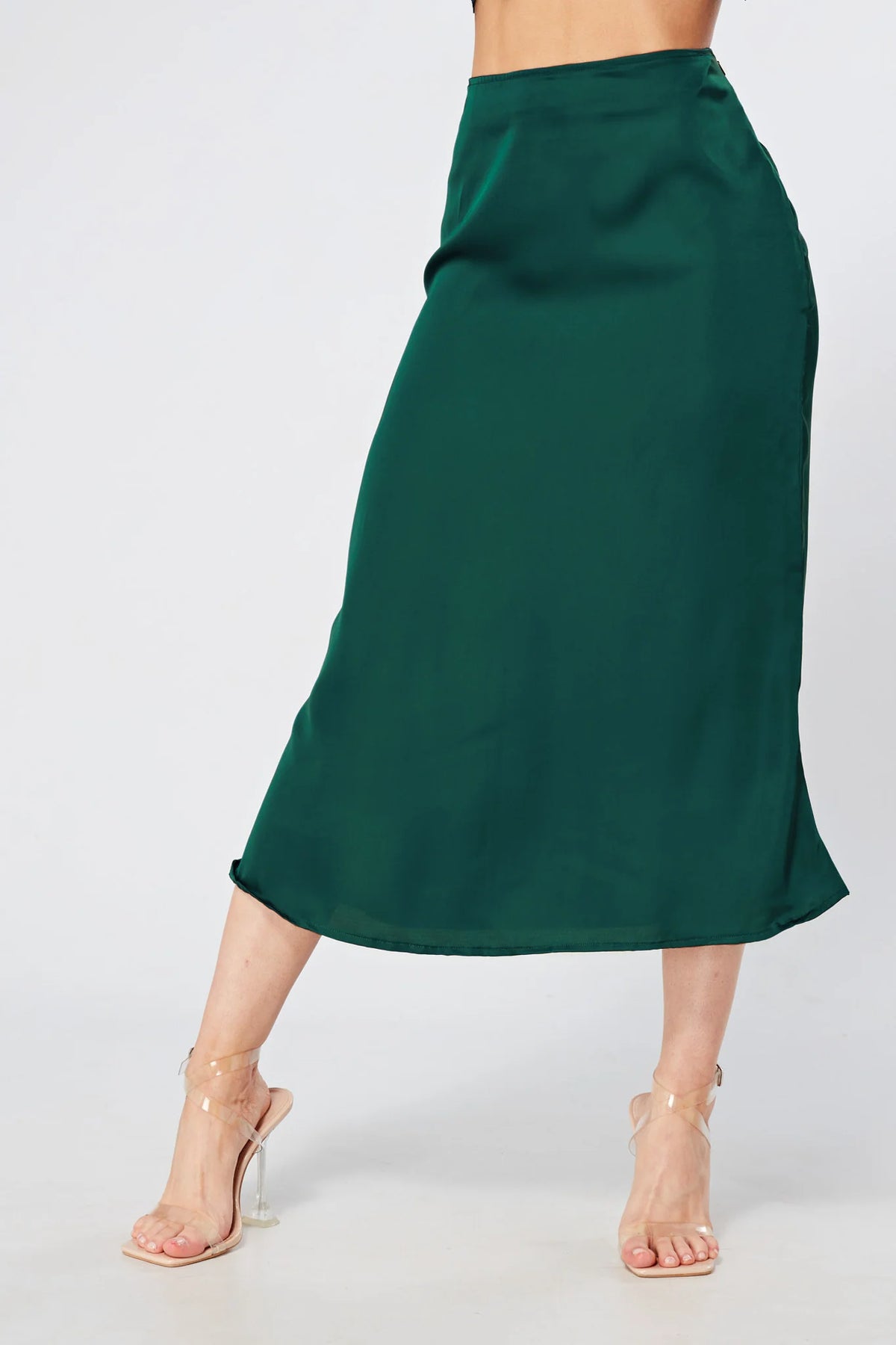 Elisa Dark Green Satin Midi Skirt