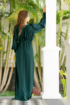 Layalina Dark Green Maxi Dress With Long Sleeves