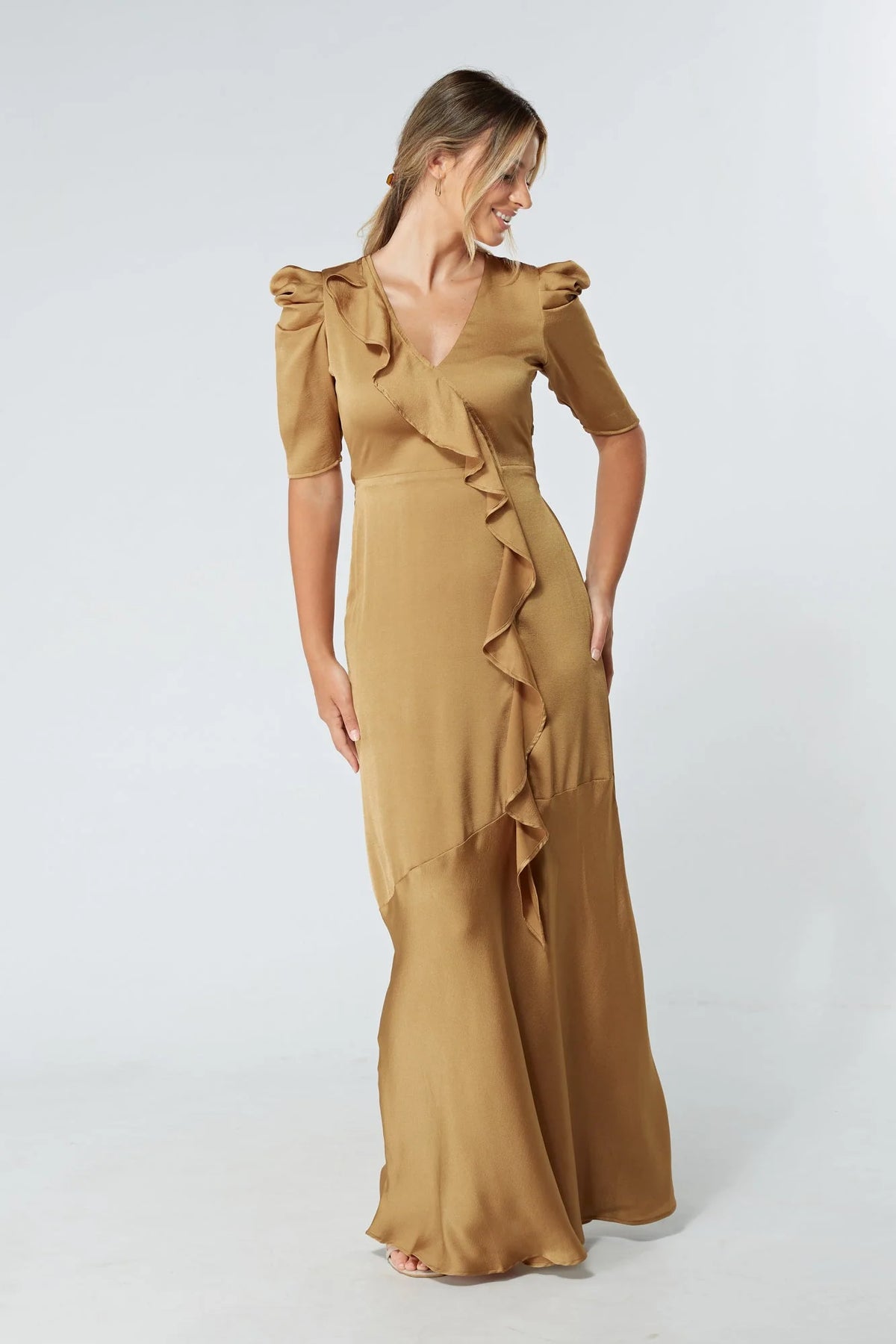 Daisy Dark Gold Crepe Maxi Dress