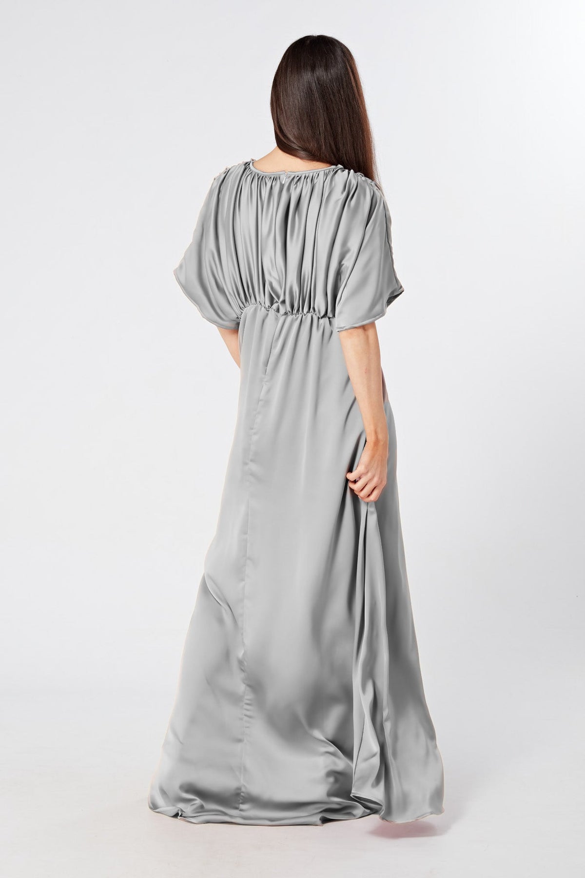 Josephine Silver Satin Maxi Dress