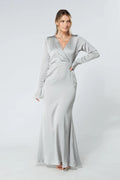Alessandra Silver Satin Crepe Maxi Dress