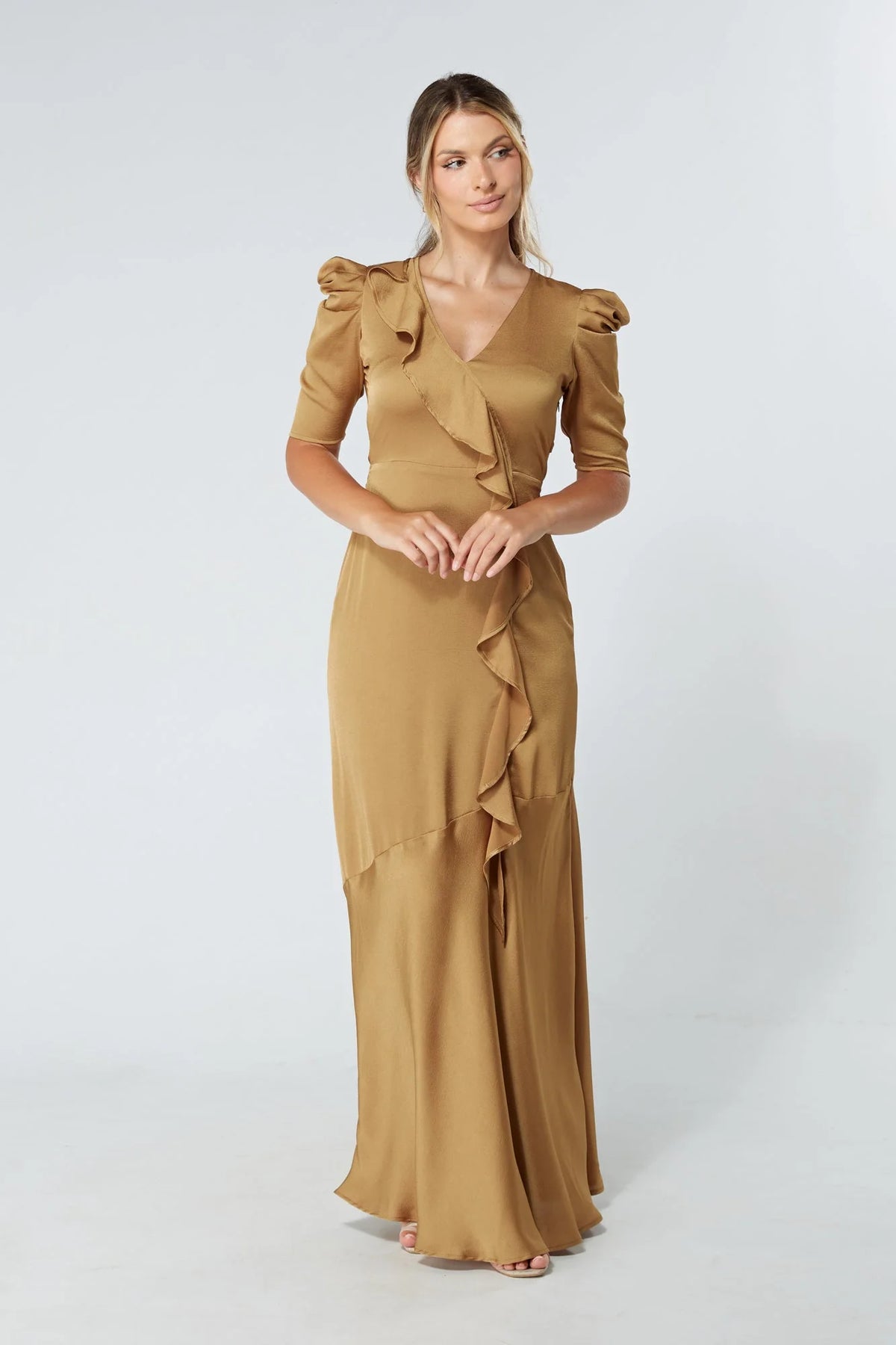 Daisy Dark Gold Crepe Maxi Dress