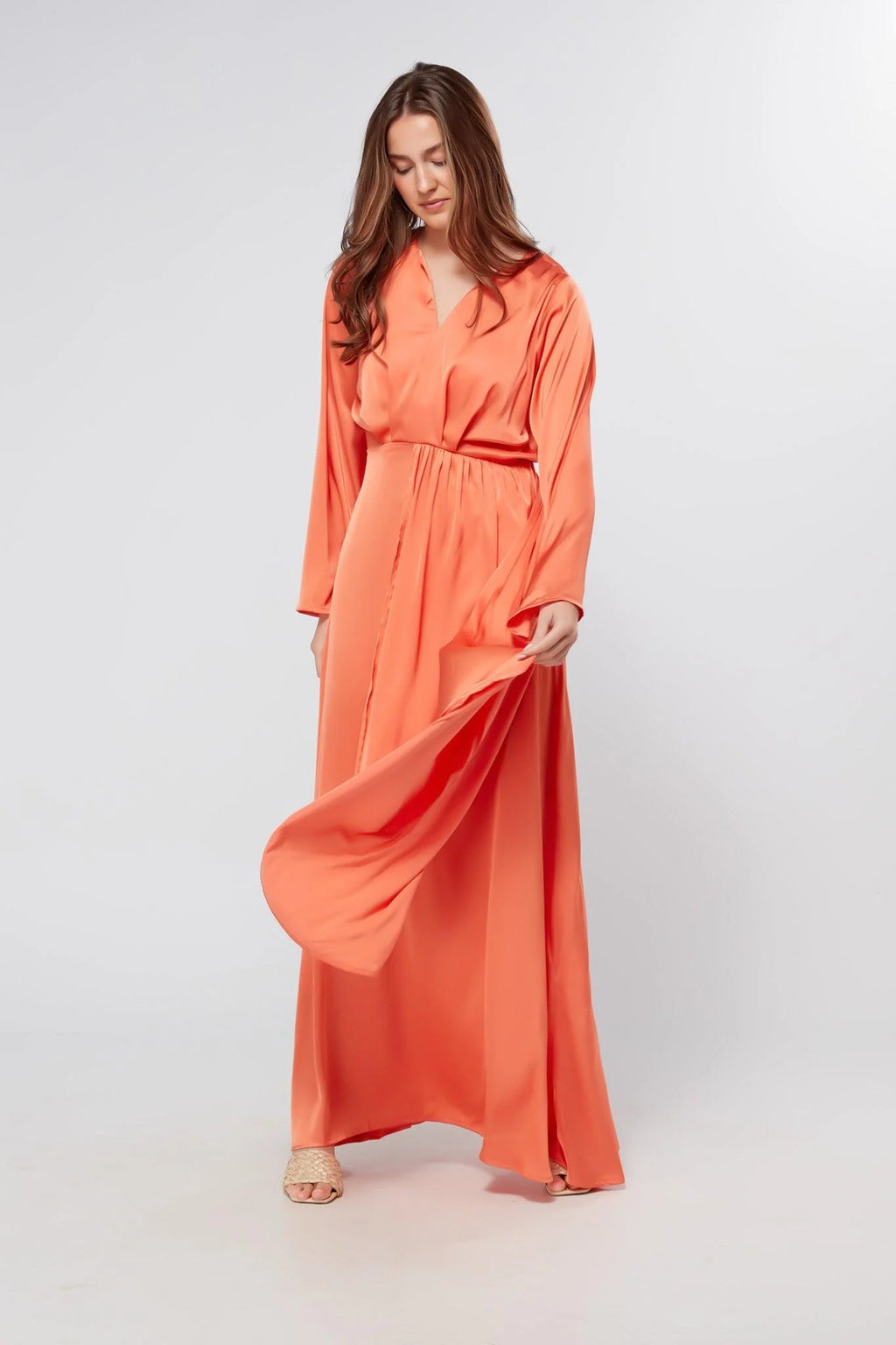Ophelia Peachy Orange Luxury Satin Maxi