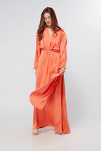 Ophelia Peachy Orange Luxury Satin Maxi