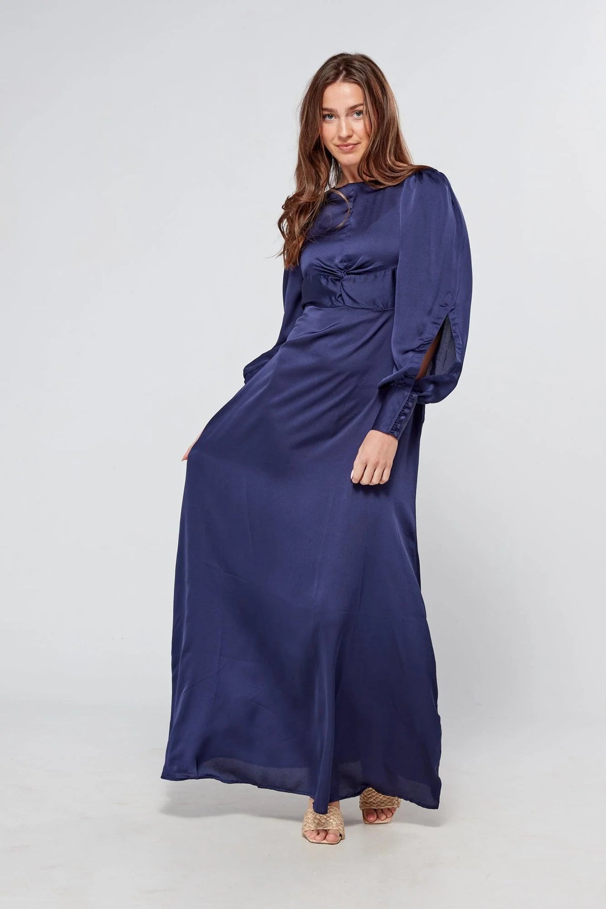 Romy Knotted Front Navy Crepe Maxi Dress