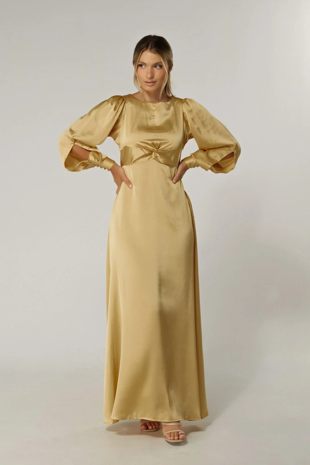 Lila Light Gold Knotted Front Maxi Dress