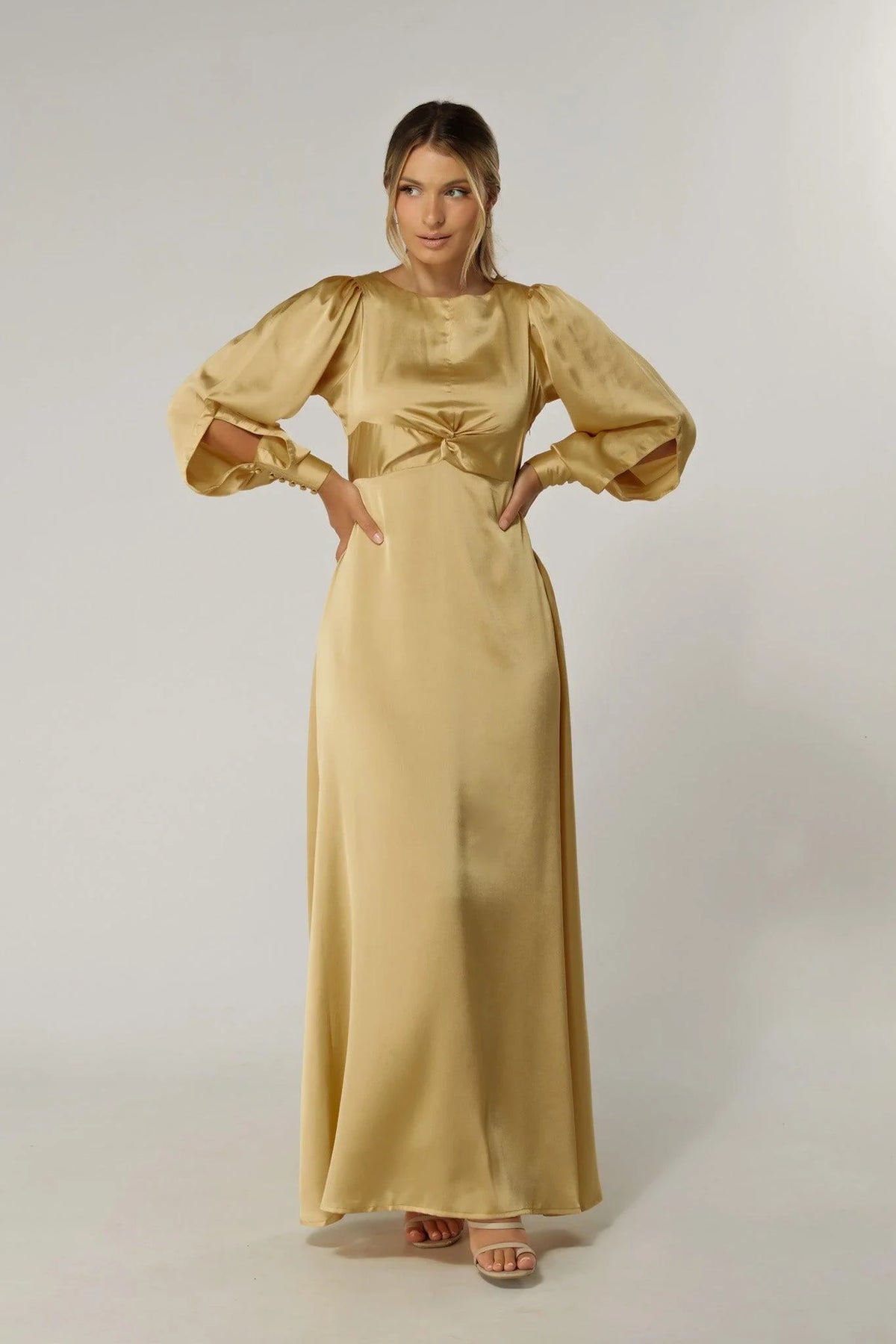 Lila Light Gold Knotted Front Maxi Dress