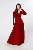Ella Red Crepe Maxi Dress With Ruched Detail