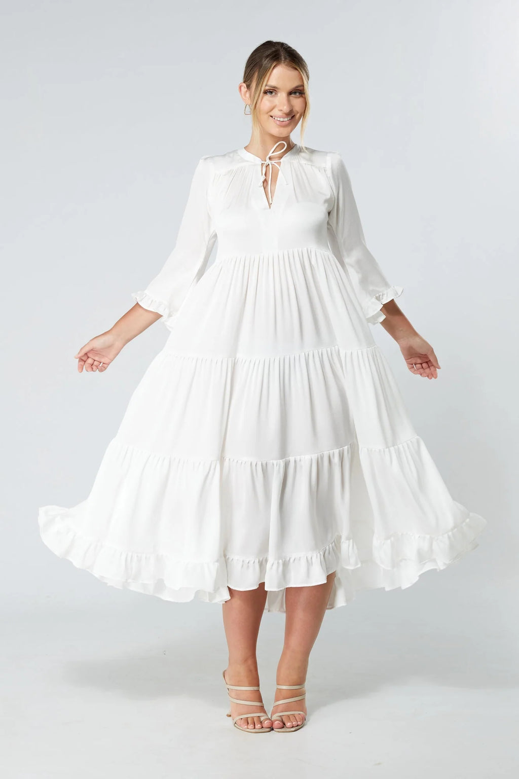 Gia White Tiered Maxi Dress
