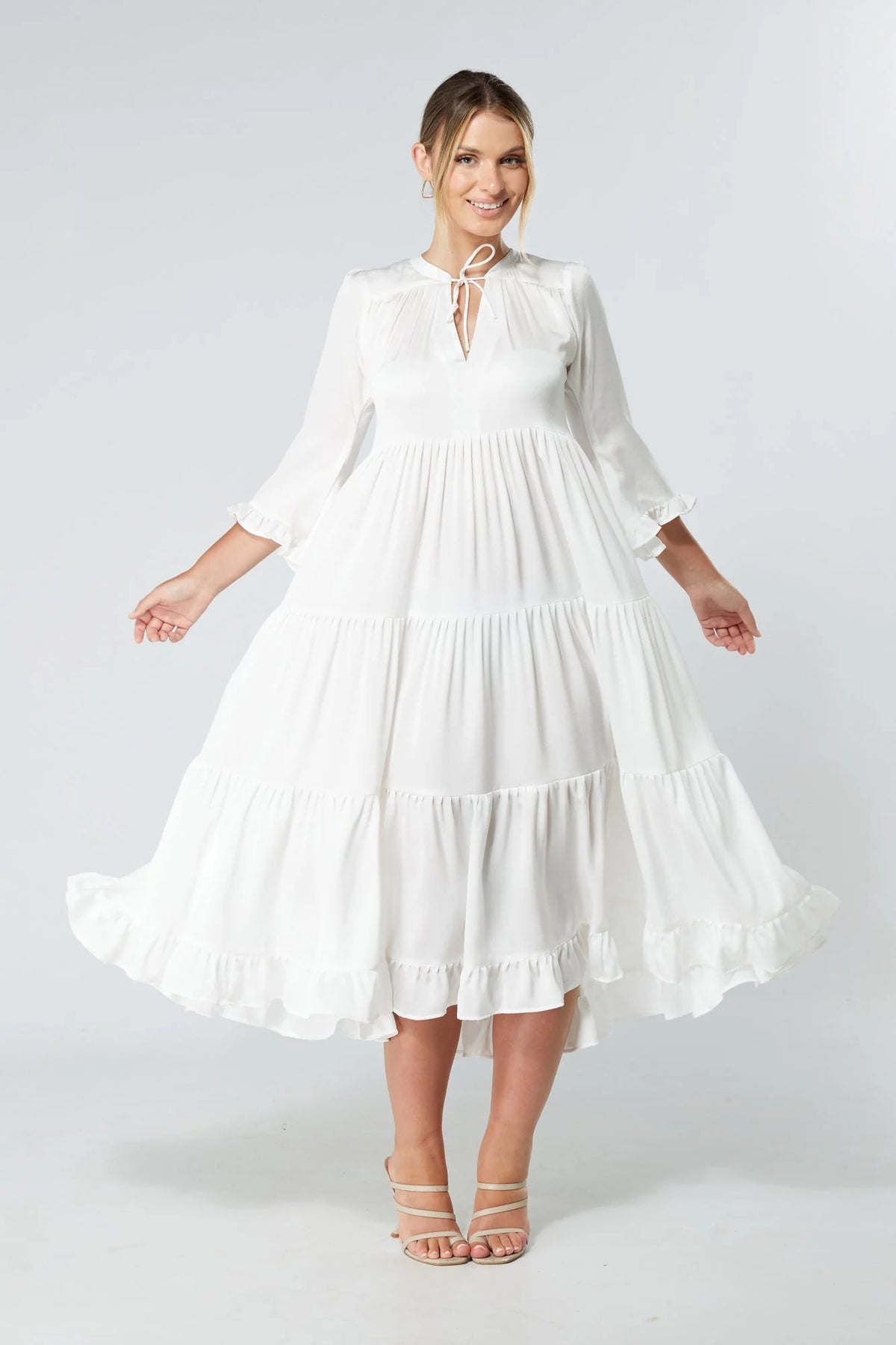 Gia White Tiered Maxi Dress