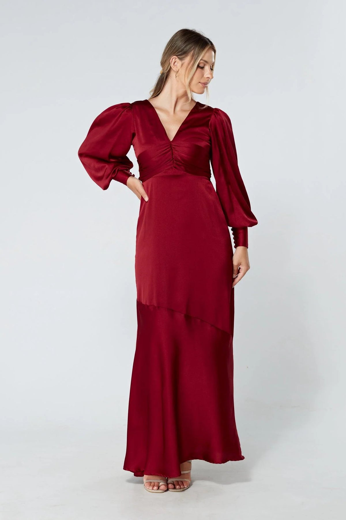 Naomi Deep Red Satin Maxi Dress