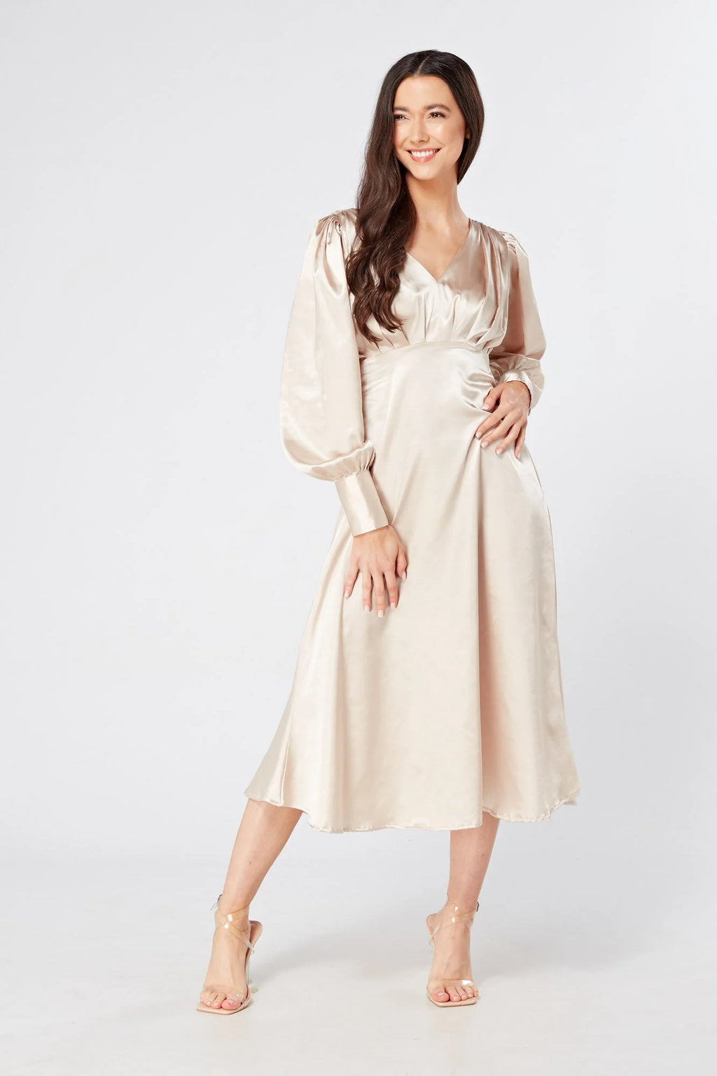 Gabriella Cream Satin Midi Dress