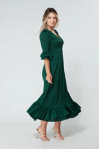 Francesca Satin Green Midaxi Dress