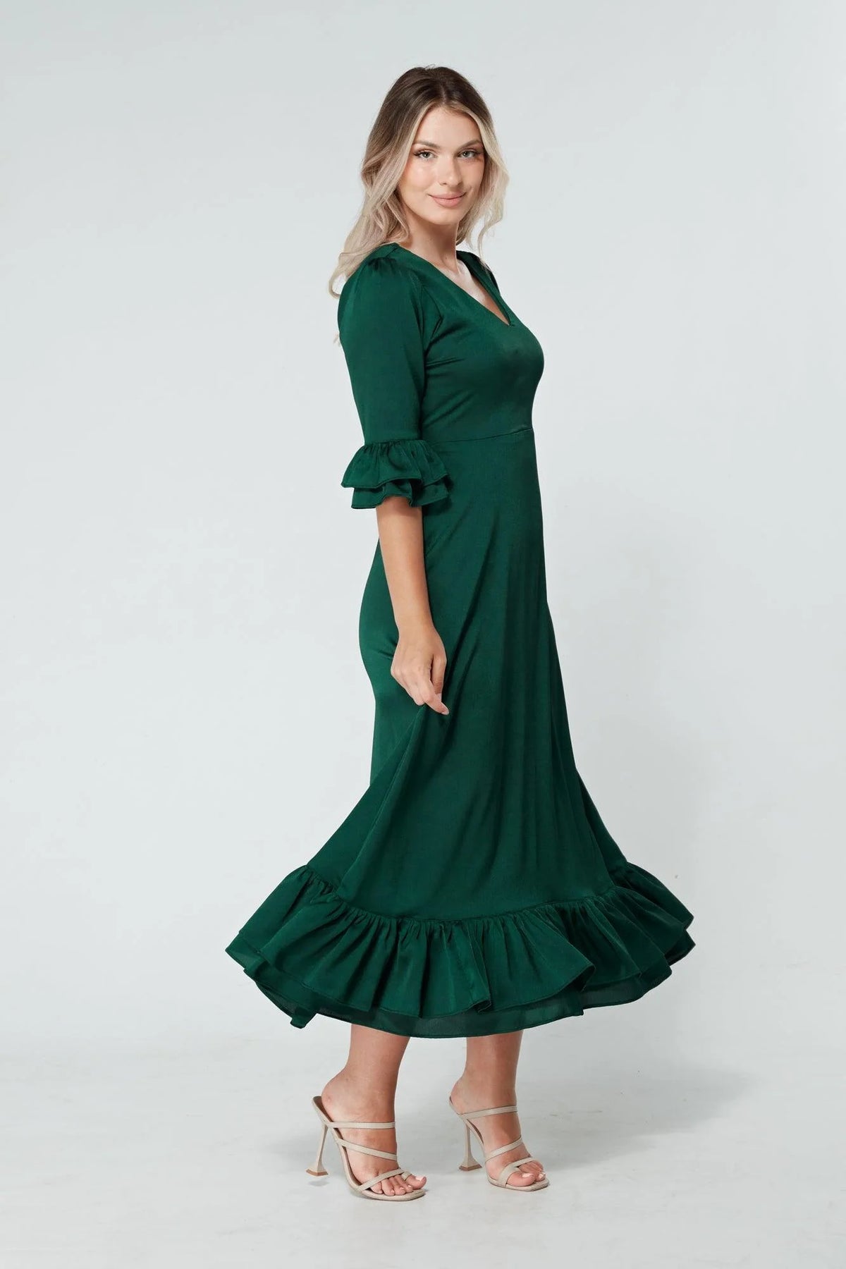 Francesca Satin Green Midaxi Dress