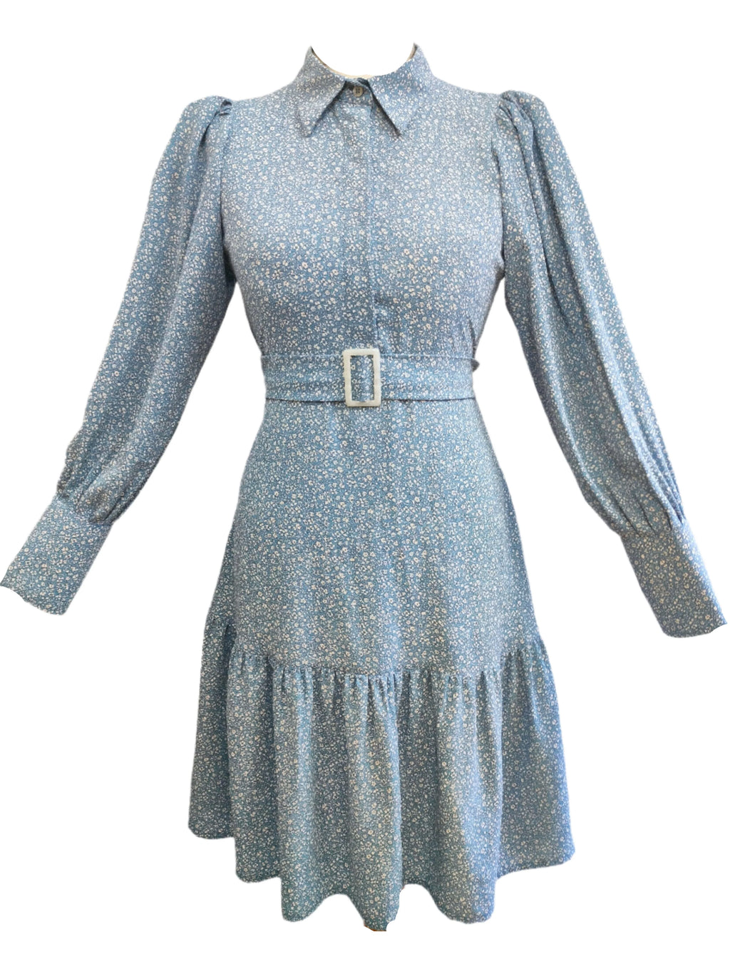 Eleanor Blue Midi Dress With Belted Front