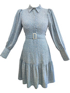 Eleanor Blue Midi Dress With Belted Front