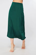 Elisa Dark Green Satin Midi Skirt