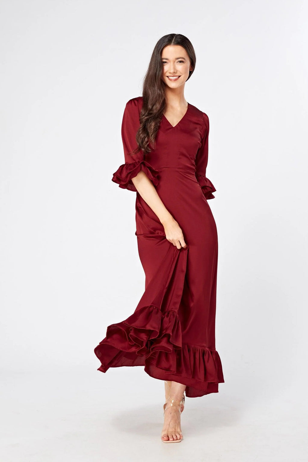 Francesca Satin Feel Red Midaxi Dress