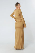 Alessandra Gold Satin Crepe Maxi Dress