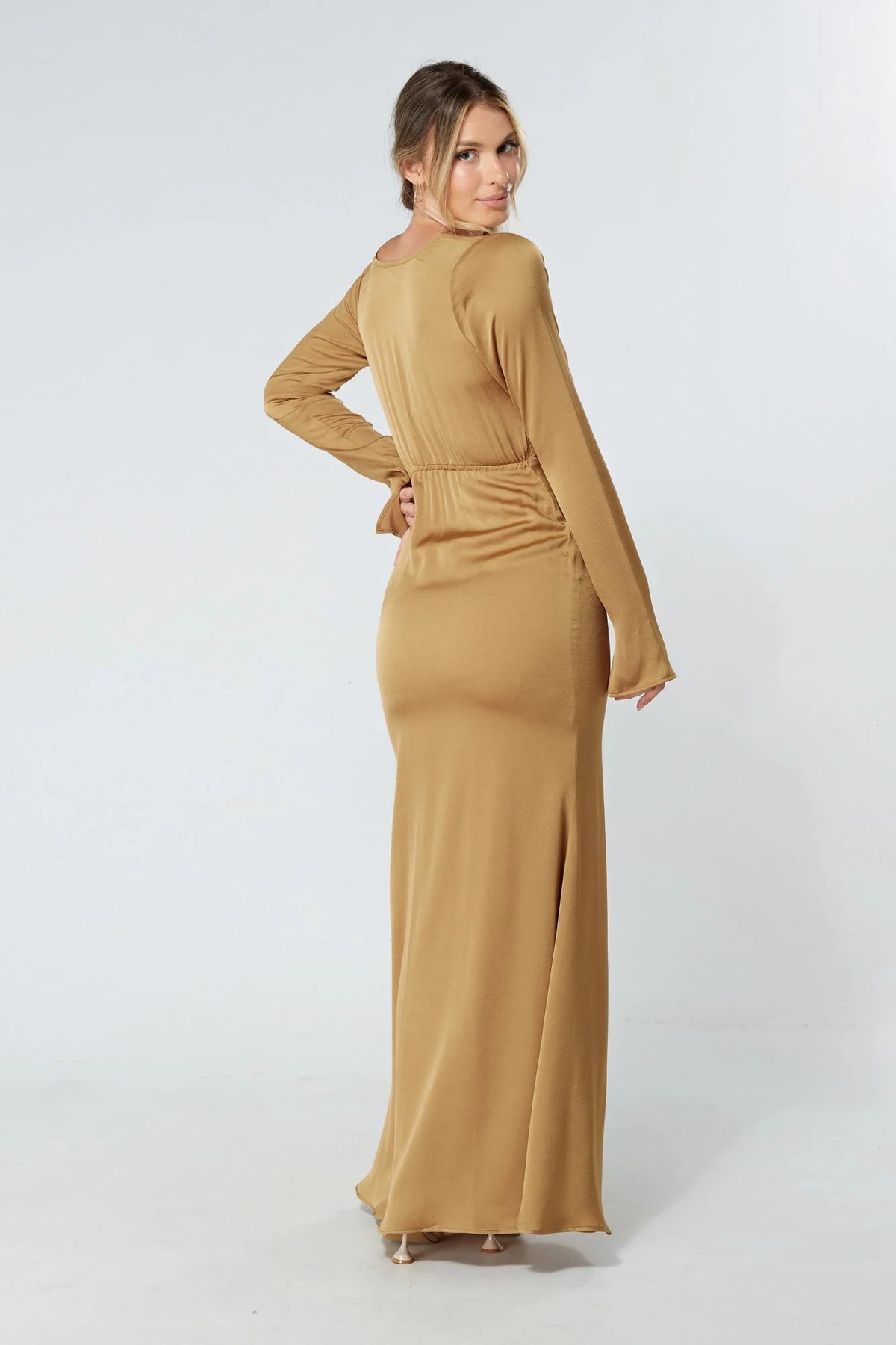 Alessandra Gold Satin Crepe Maxi Dress