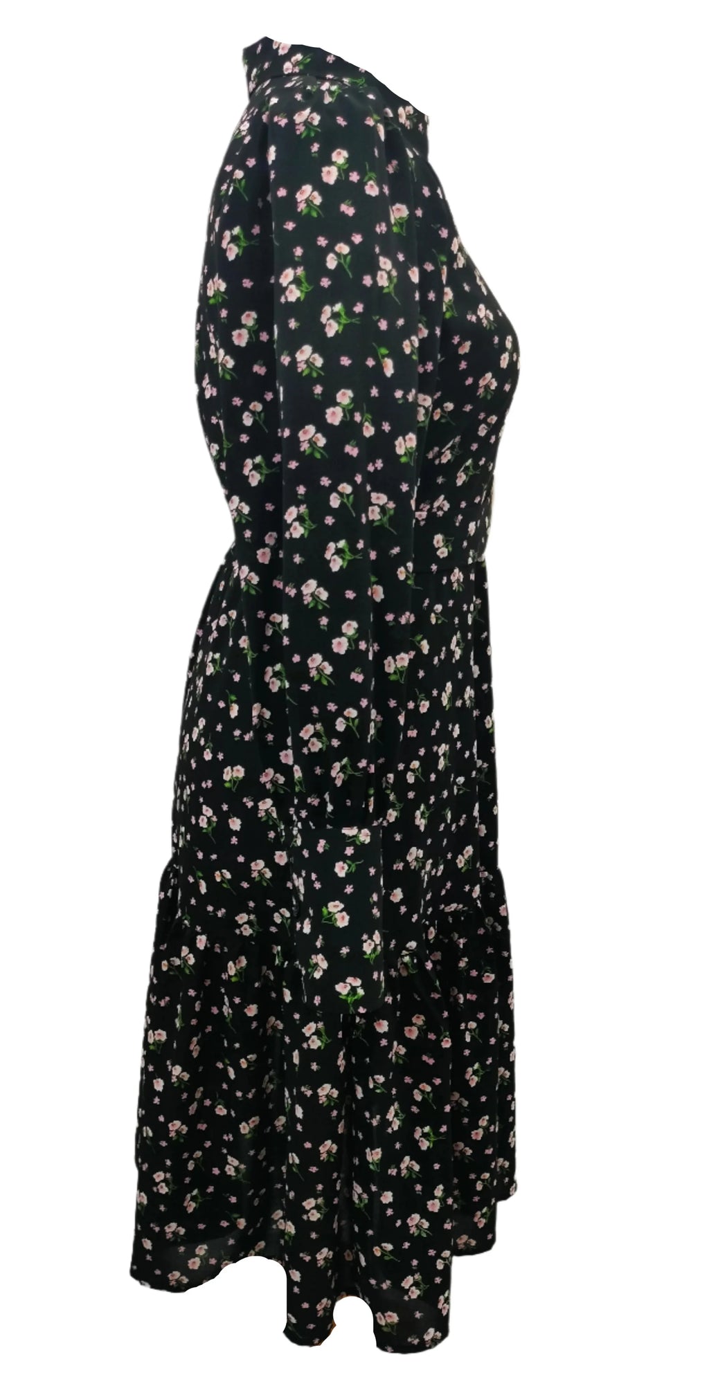 Eleanor Black Midi Dress With Belted Front