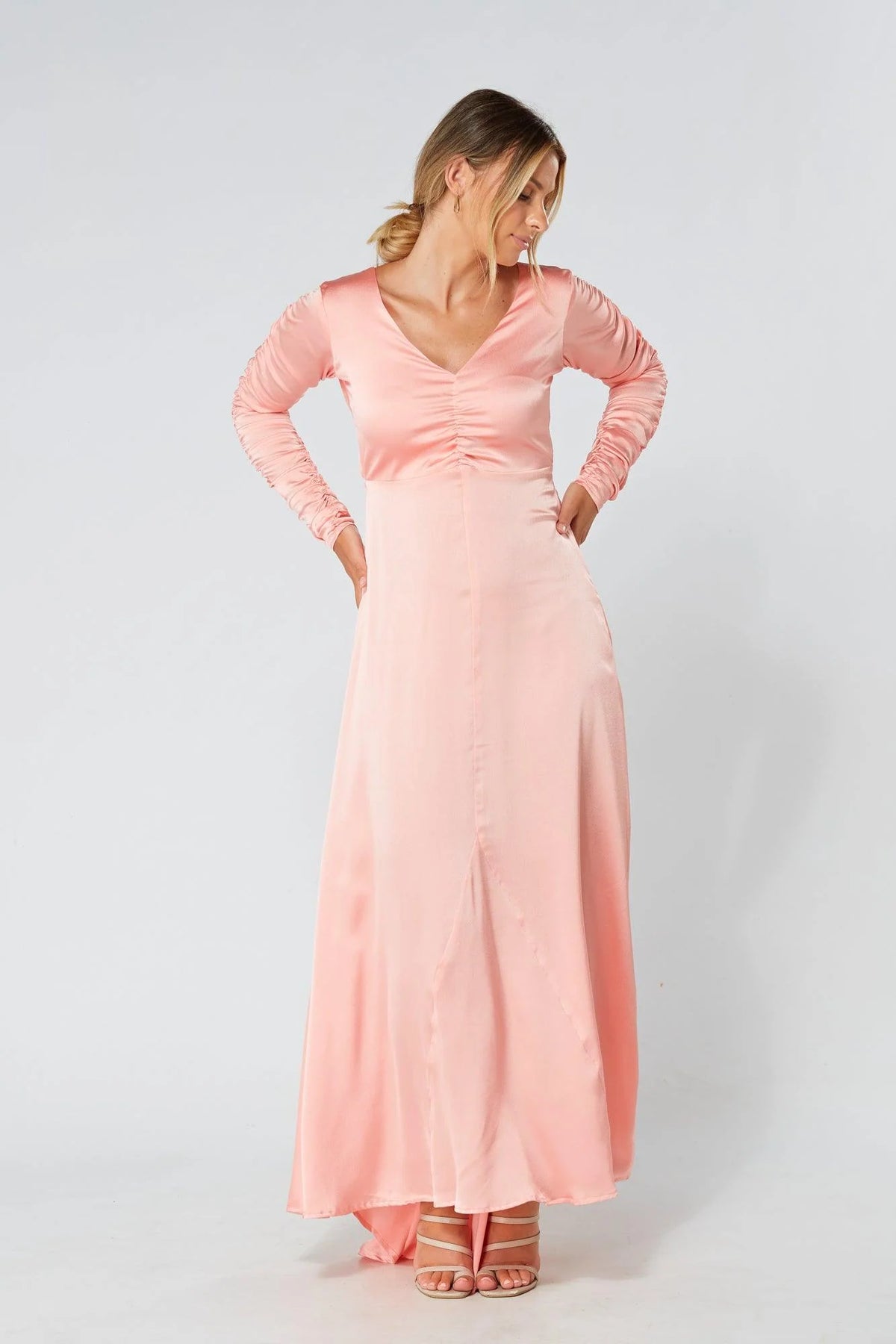 Ella Blush Nude Crepe Maxi Dress
