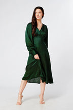 Zarina Emerald Green Satin Midi Dress