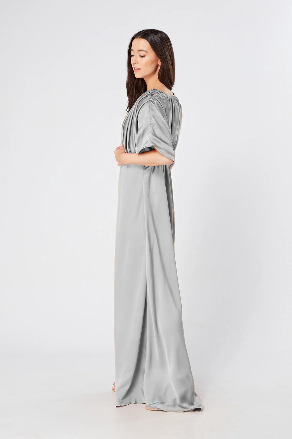 Josephine Silver Satin Maxi Dress