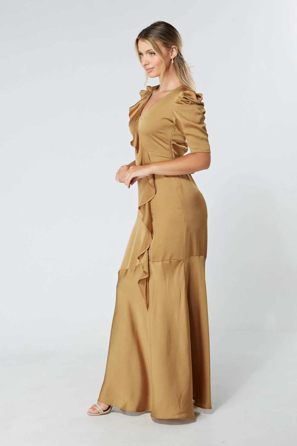 Daisy Dark Gold Crepe Maxi Dress
