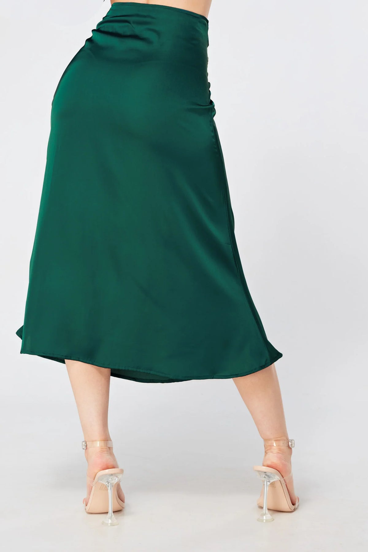 Elisa Dark Green Satin Midi Skirt