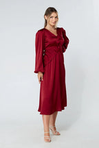 Calissa Deep Red Satin Midaxi Dress