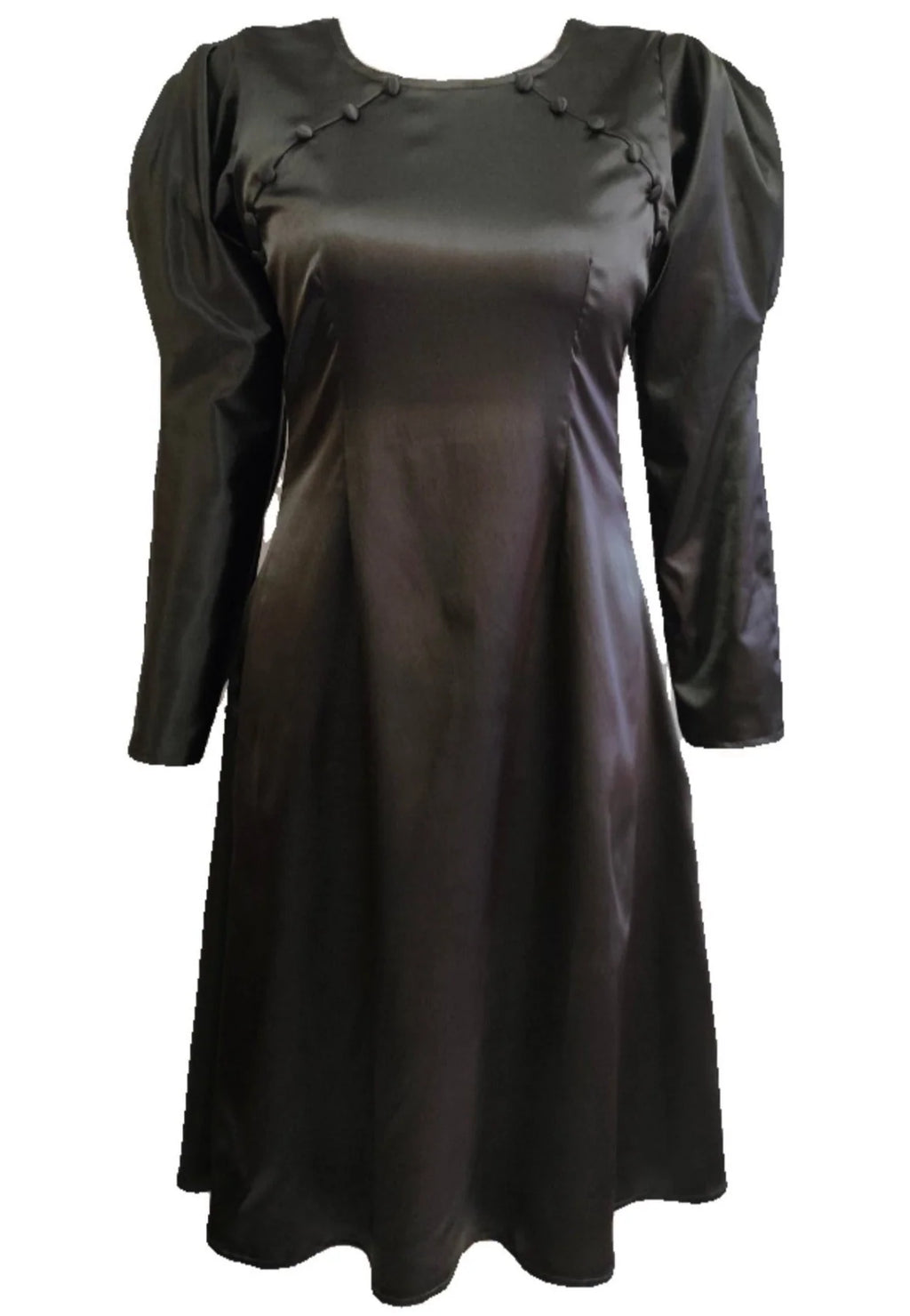 Gloria Deep Olive Satin Flower Sleeve Midi Dress