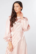 Seraphina Pink Satin Maxi Dress With Long Sleeves