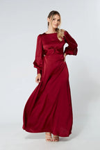 Lila Deep Red Knotted Front Soft Crepe Maxi Dress