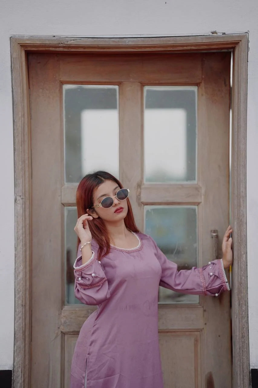 Seri Lilac Pink Premium Satin Kameez