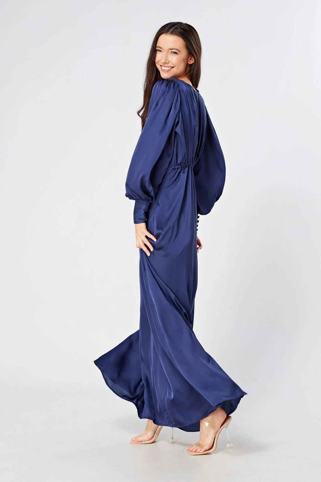 Afina Dark Blue Satin Maxi Dress