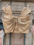 Soomin Shimmery Beige Crop Top With Oversized Bow