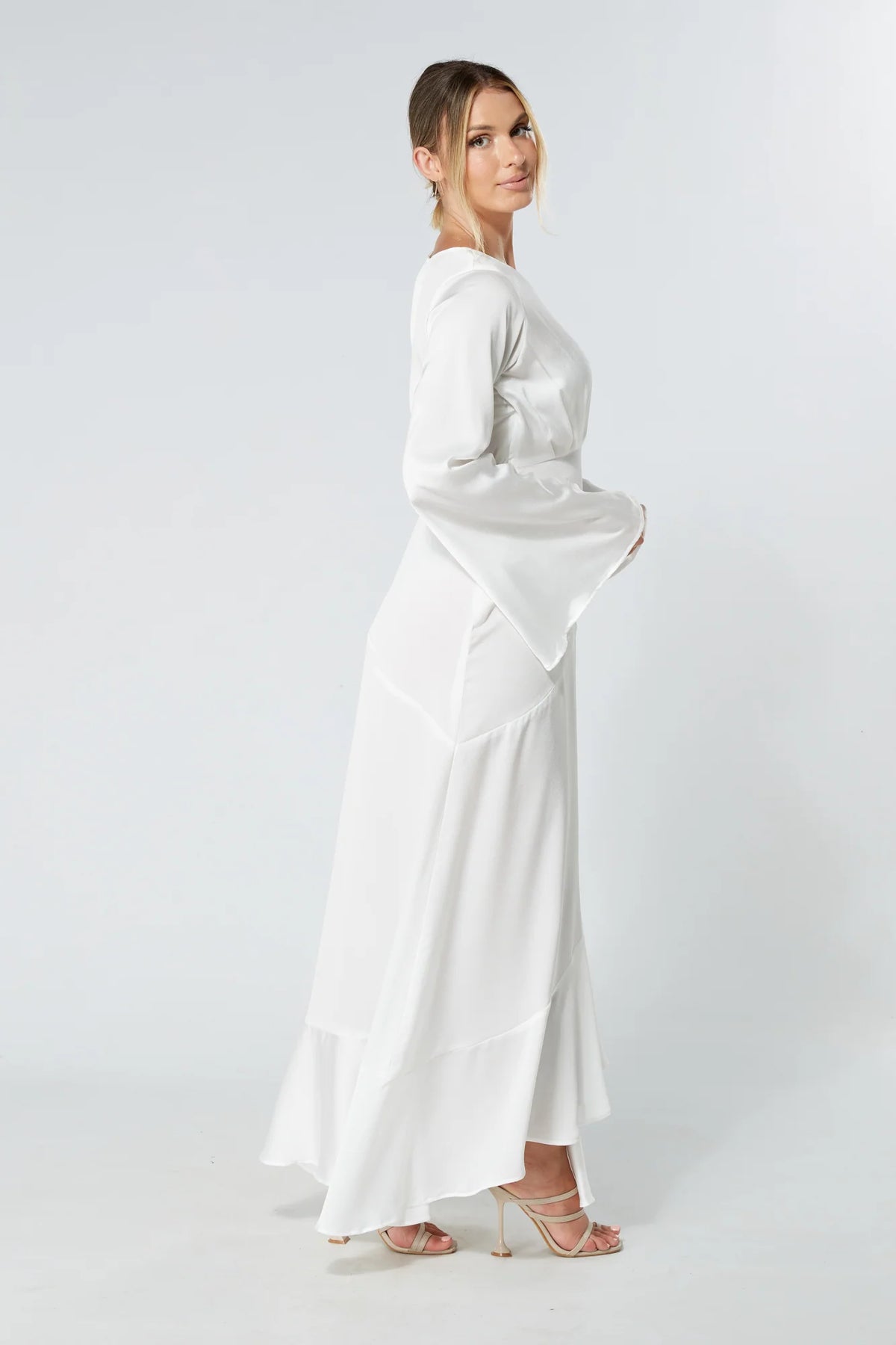 Lucia White Kimono Sleeves Maxi Dress