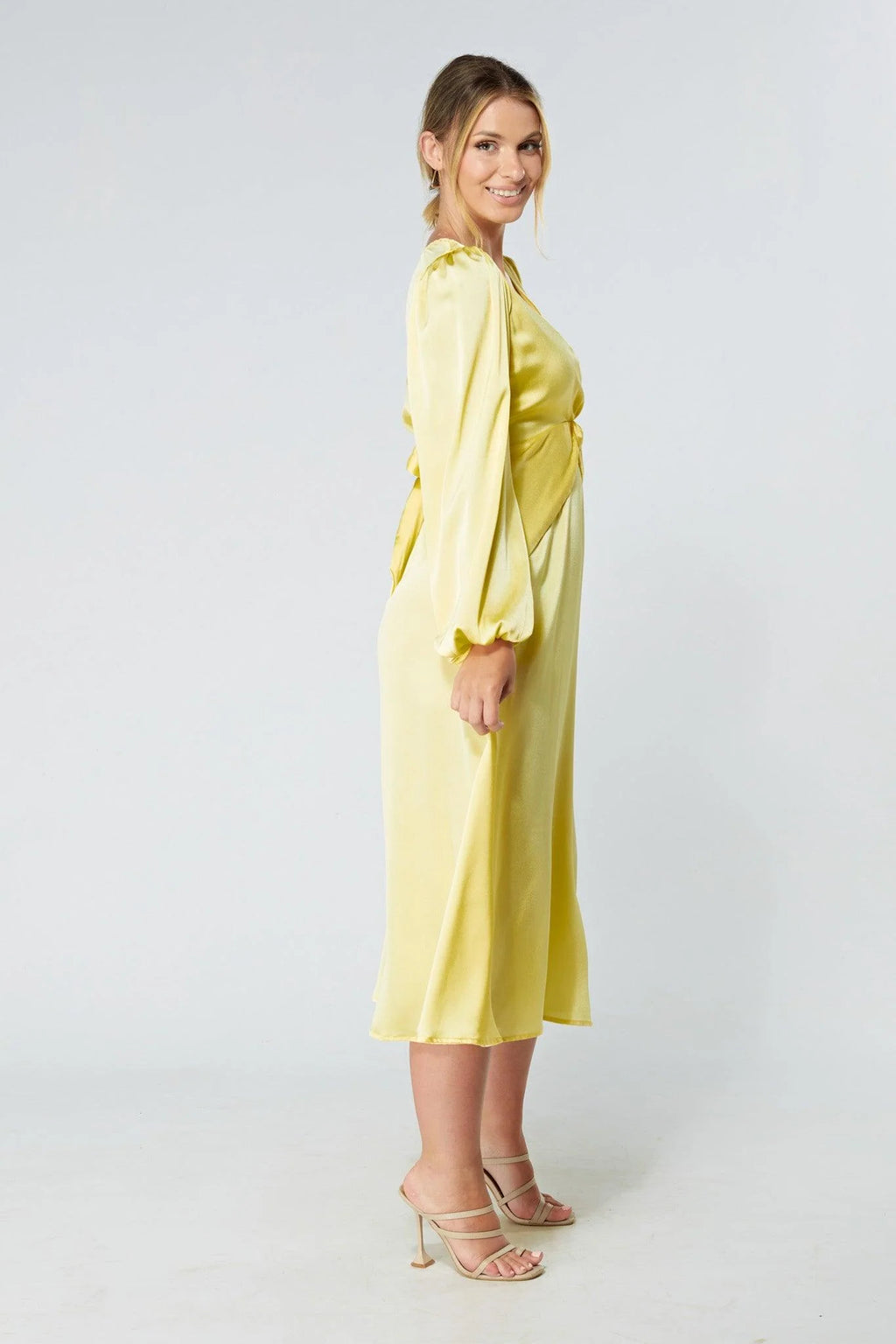 Calissa Yellow Satin Midaxi Dress