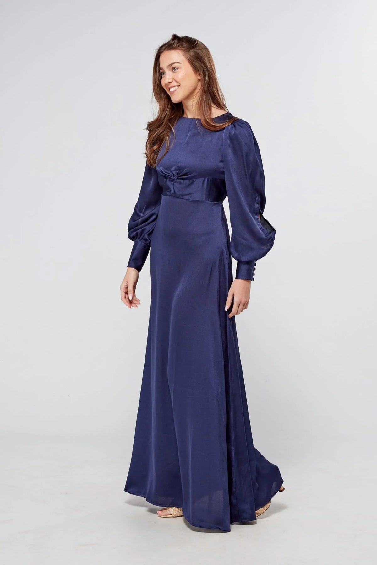 Romy Knotted Front Navy Crepe Maxi Dress