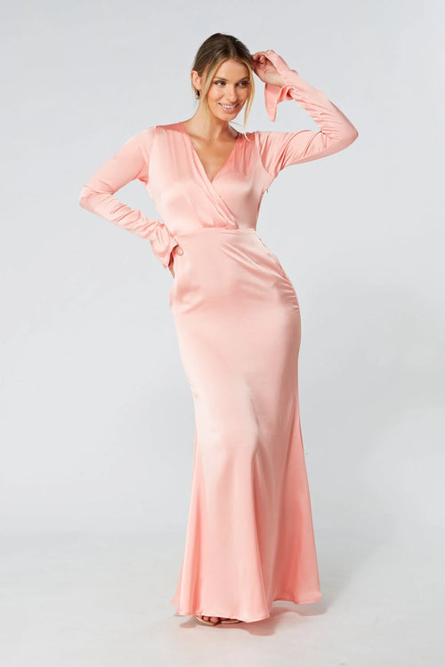 Alessandra Blush Satin Crepe Maxi Dress