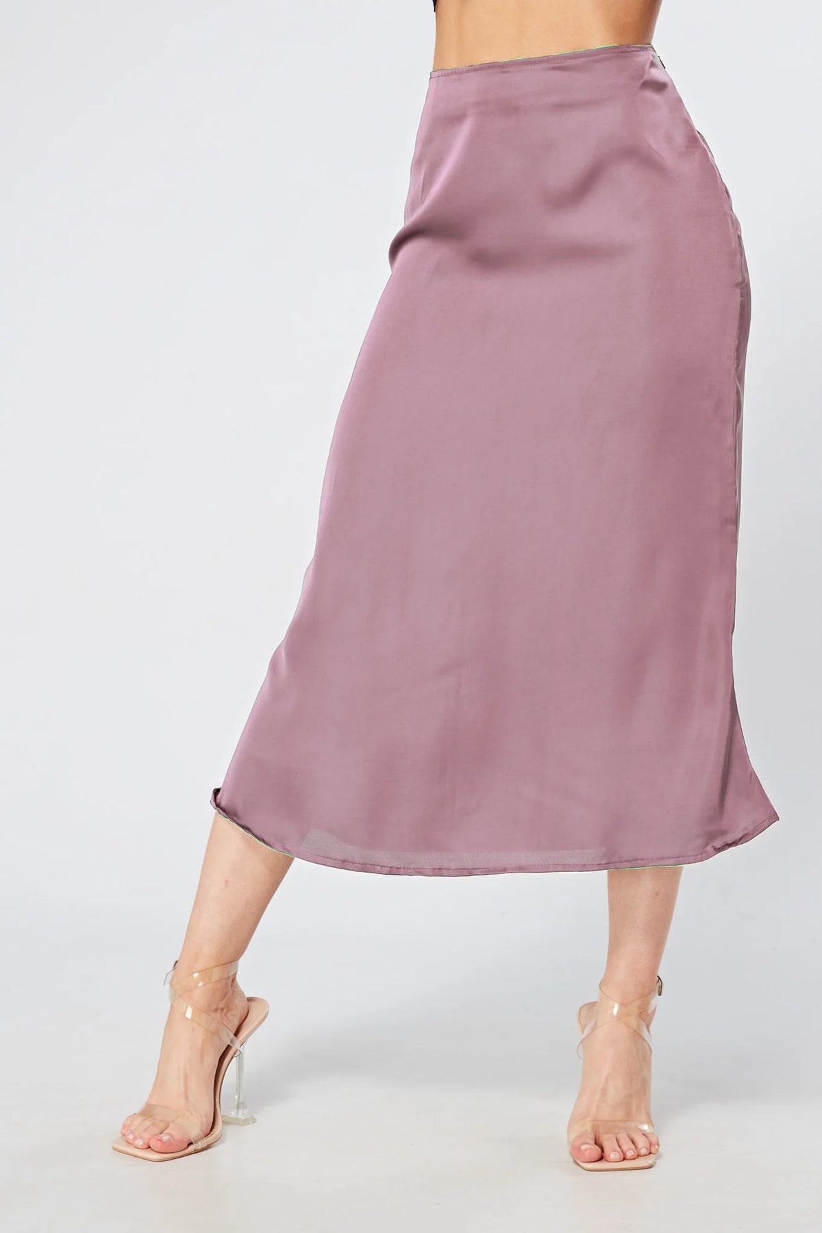 Elisa Lilac Satin Midi Skirt