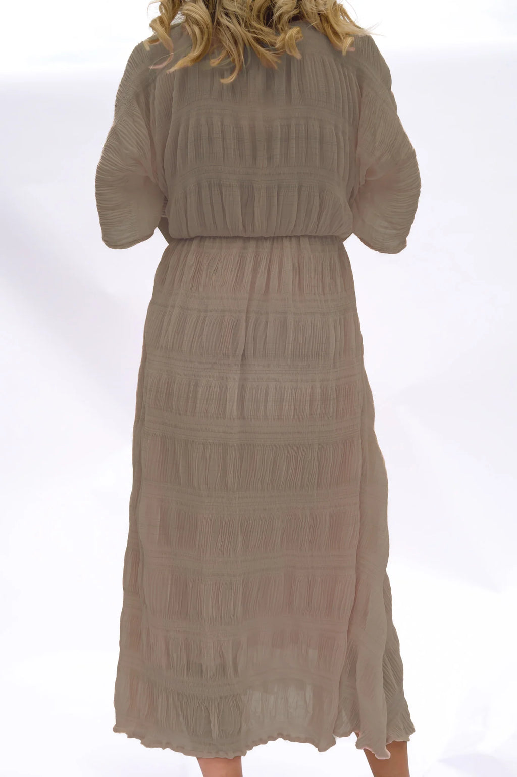 Rosie dark beige maxi dress with wide sleeves