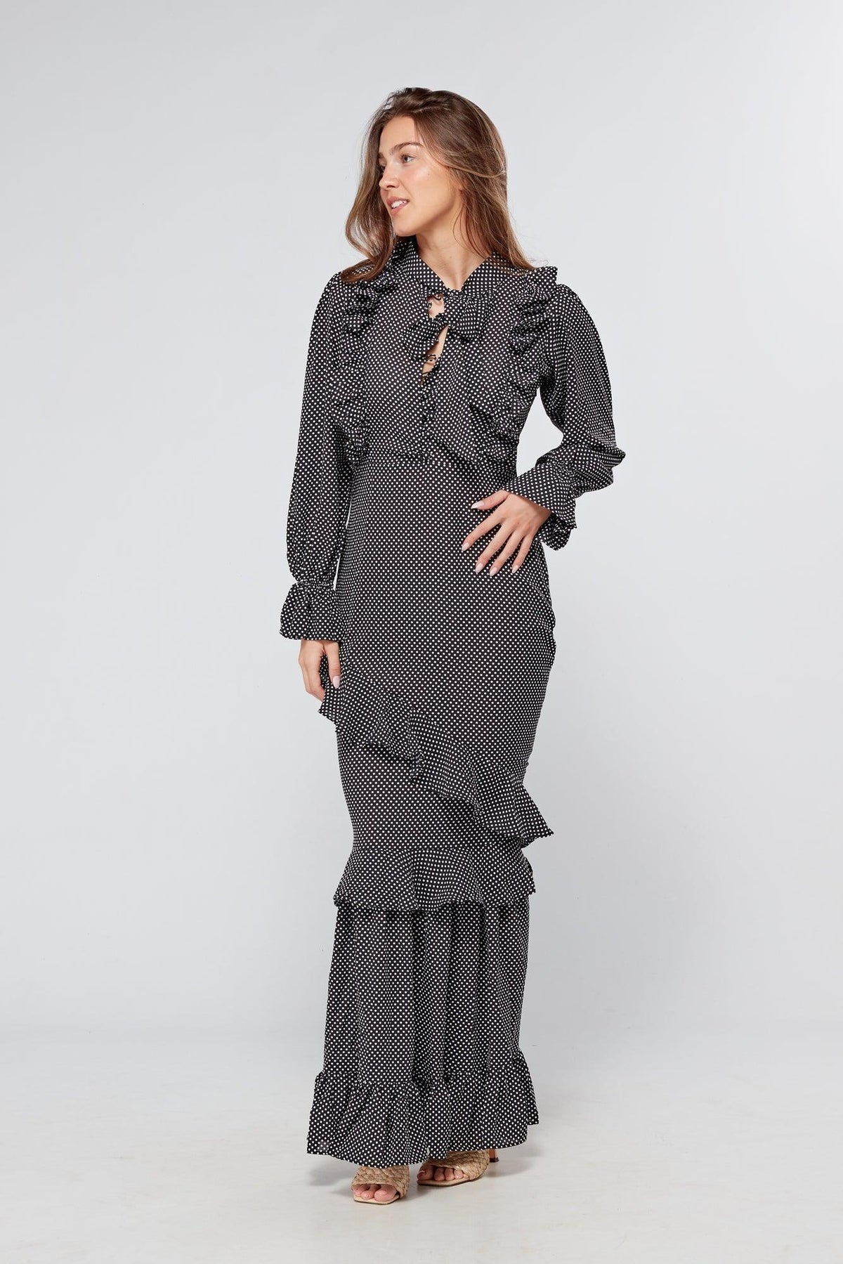Anais Black And White Dotted Maxi Dress