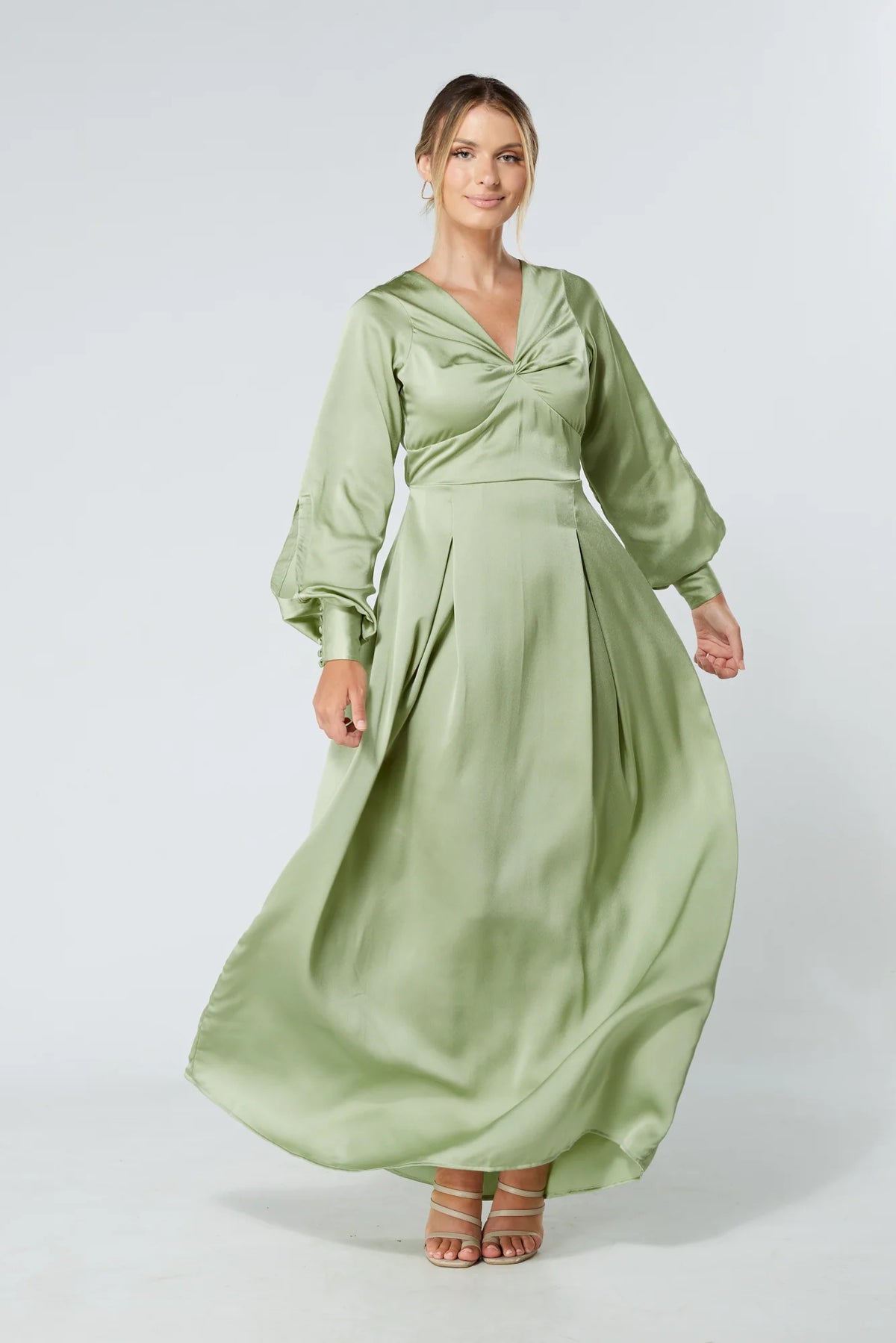 Delilah Olive Satin Maxi Dress