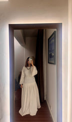 Edna Off White Maxi Dress With Black Belt